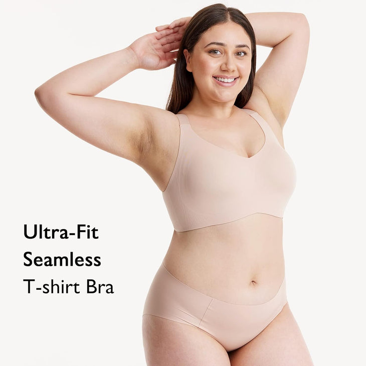 WOMEN FOR SURE®-Ultra-Fit Plus Size Seamless T-shirt Bra-Beige