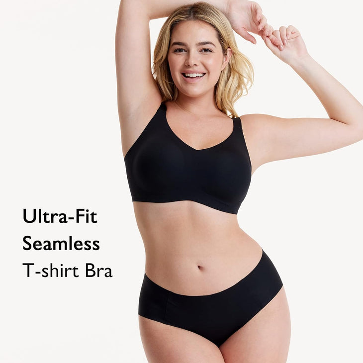 WOMEN FOR SURE®-Ultra-Fit Plus Size Seamless T-shirt Bra-Black+Beige+Cream