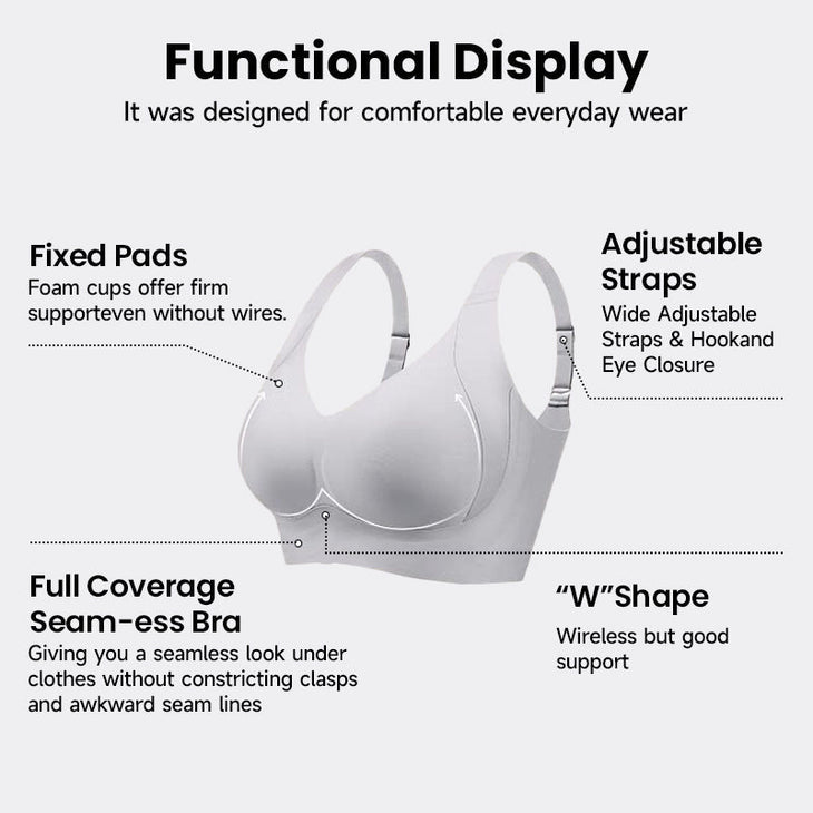 WOMEN FOR SURE ®Enhanced W Support Adjustment Comfort Bra-Grey