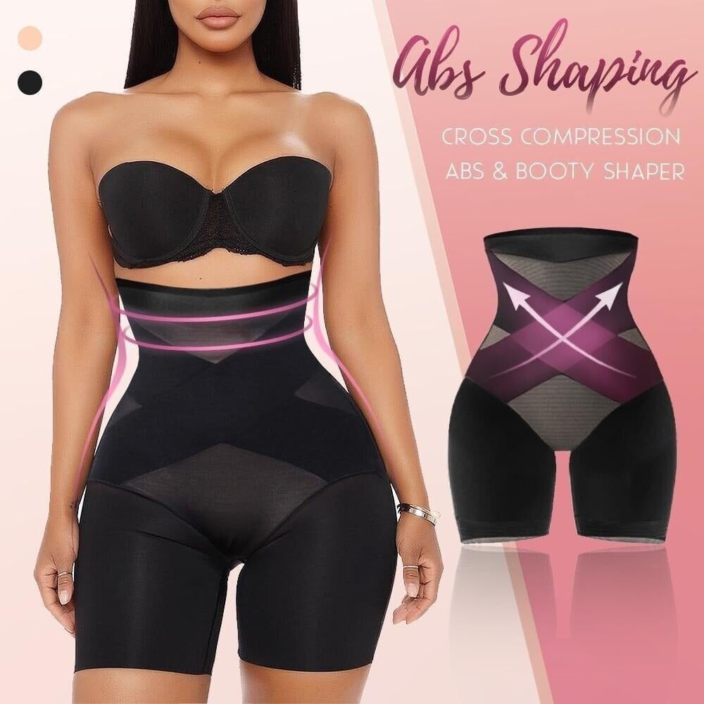 WOMEN FOR SURE®【2023 Upgrade】Cross Compression Abs & Hips High Waisted Shapewear-Black+Pink（BUY 1 GET 2）