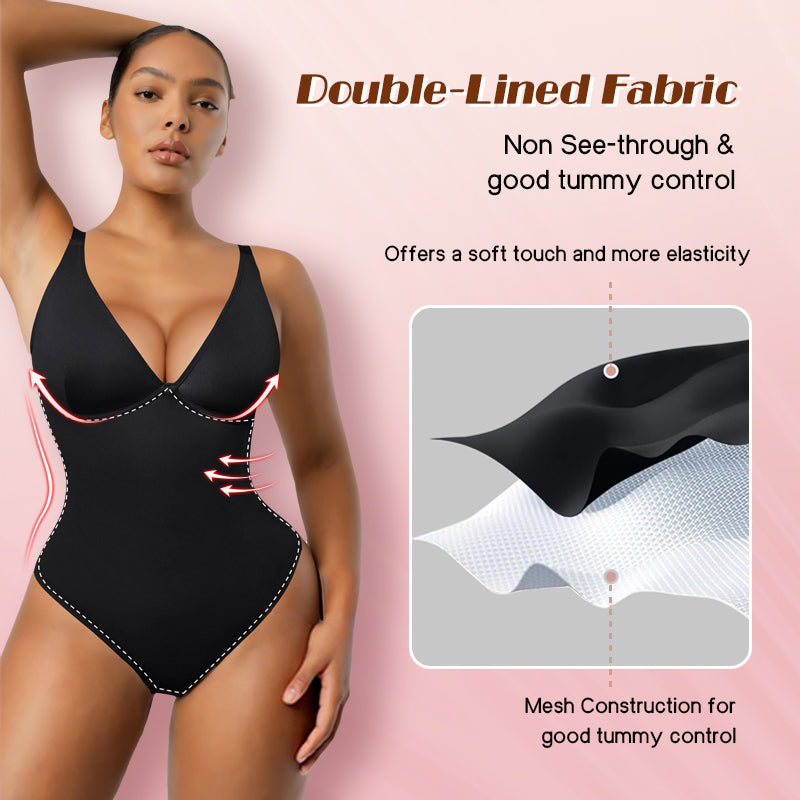 WOMEN FOR SURE® V Neck Tummy Control Thong Bodysuit-Skin（BUY 1 GET 2）