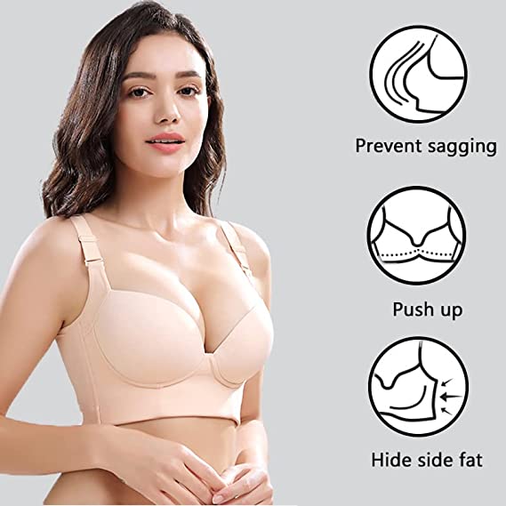 WOMEN FOR SURE®Sujetador de copa profunda que oculta la grasa de la espalda con fajas incorporadas-Desnudo (Compre 1 y obtenga 2)